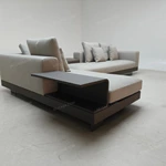 Modern Minimalist L-Shaped Modular Sofa with Integrated Side Table & Suspended Metal Base